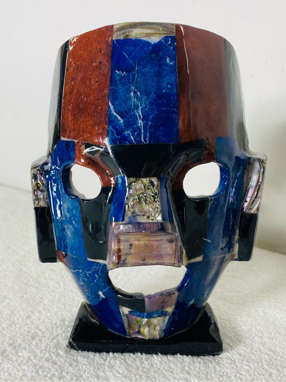 Vintage Mexican Lapis Stone Mosaic Burial Death Mask Abalone Malachite Aztec Art